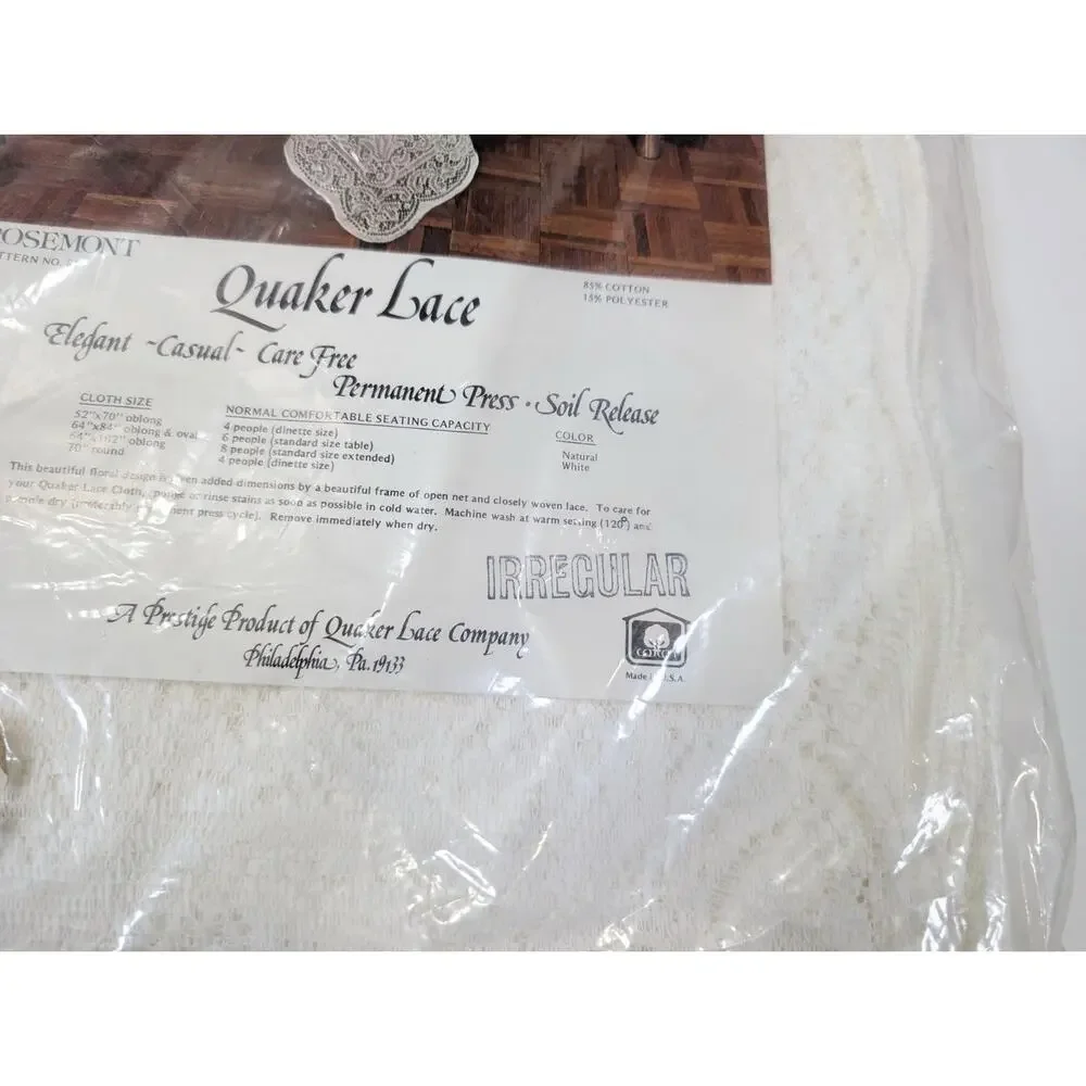 Vintage Tablecloth Oval Oblong 64 x 84 Quaker Lace Rosemont Irregular New